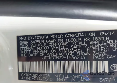 2014 Toyota Prius C One from USA, damaged, VIN JTDKDTB32E1566233